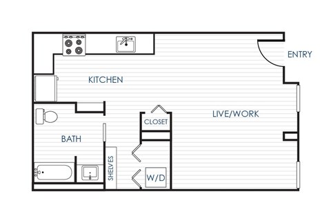 Floor plan for studio, 1 bath, 650 sqft
